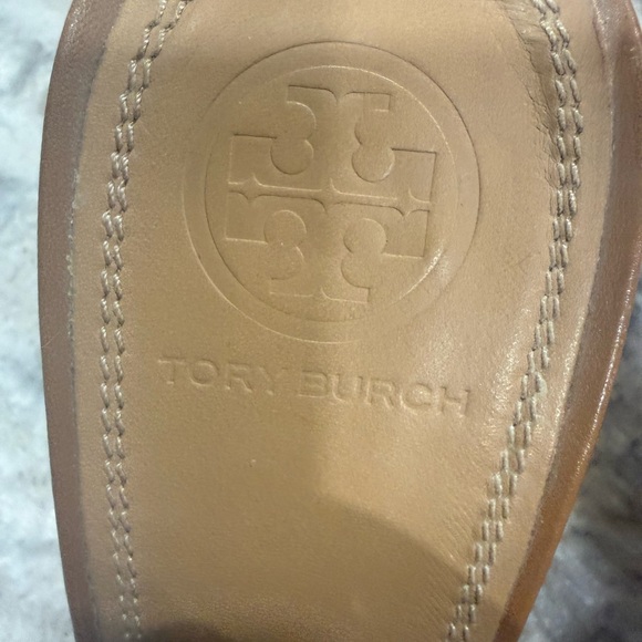 Tory Burch Tan Slingback Pumps with Gold Cap Toe - Picture 2 of 7